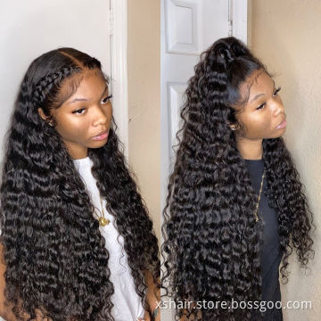 Hd full lace human hair wigs Natural Water wave peruvian hair human hair wigs Shoulder length black wig